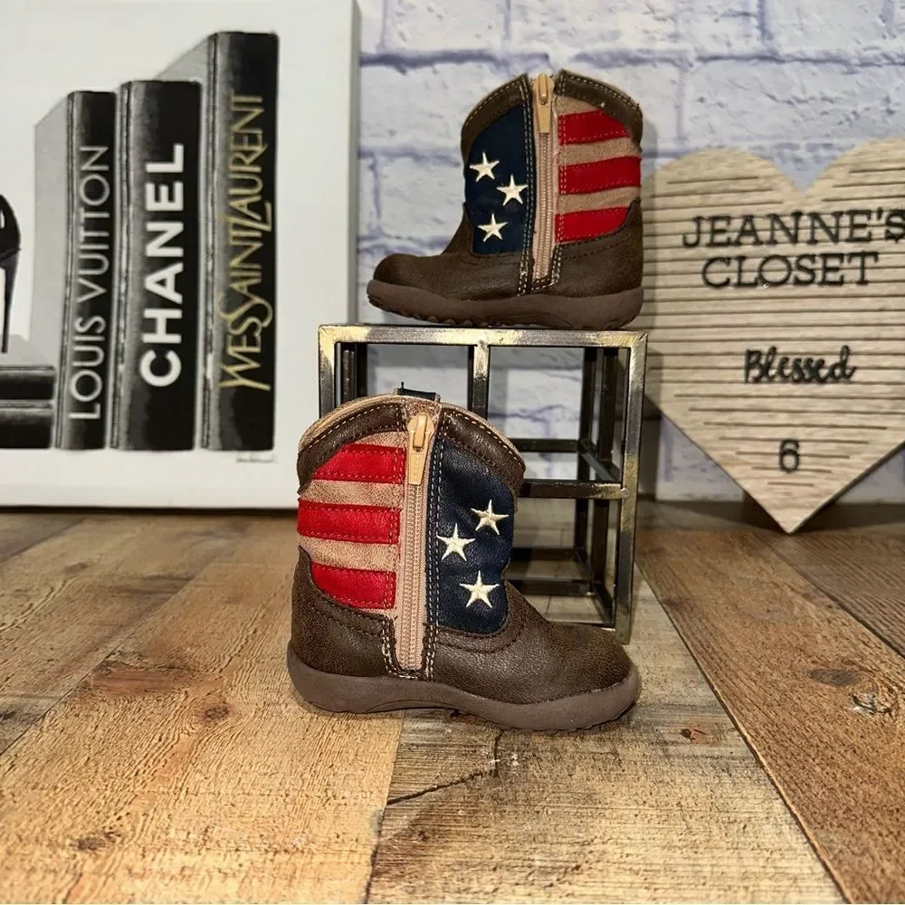ROPER Kids Boys American Patriotic Square Toe Casual Boots Mid Calf size 4